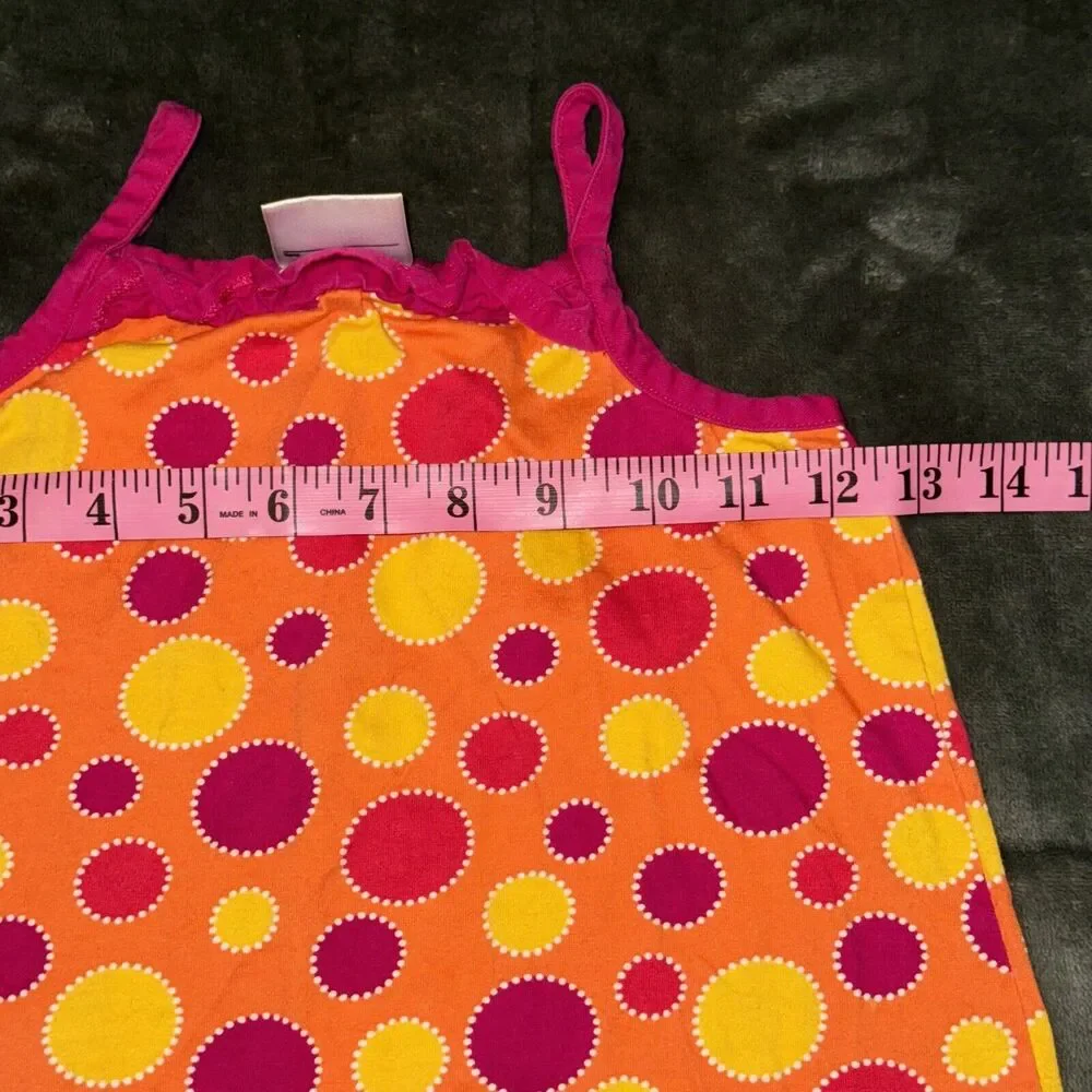Hanna Andersson Sundress Dress Girls 5-6 Orange Polka Dot 100% Cotton Ruffle Hem